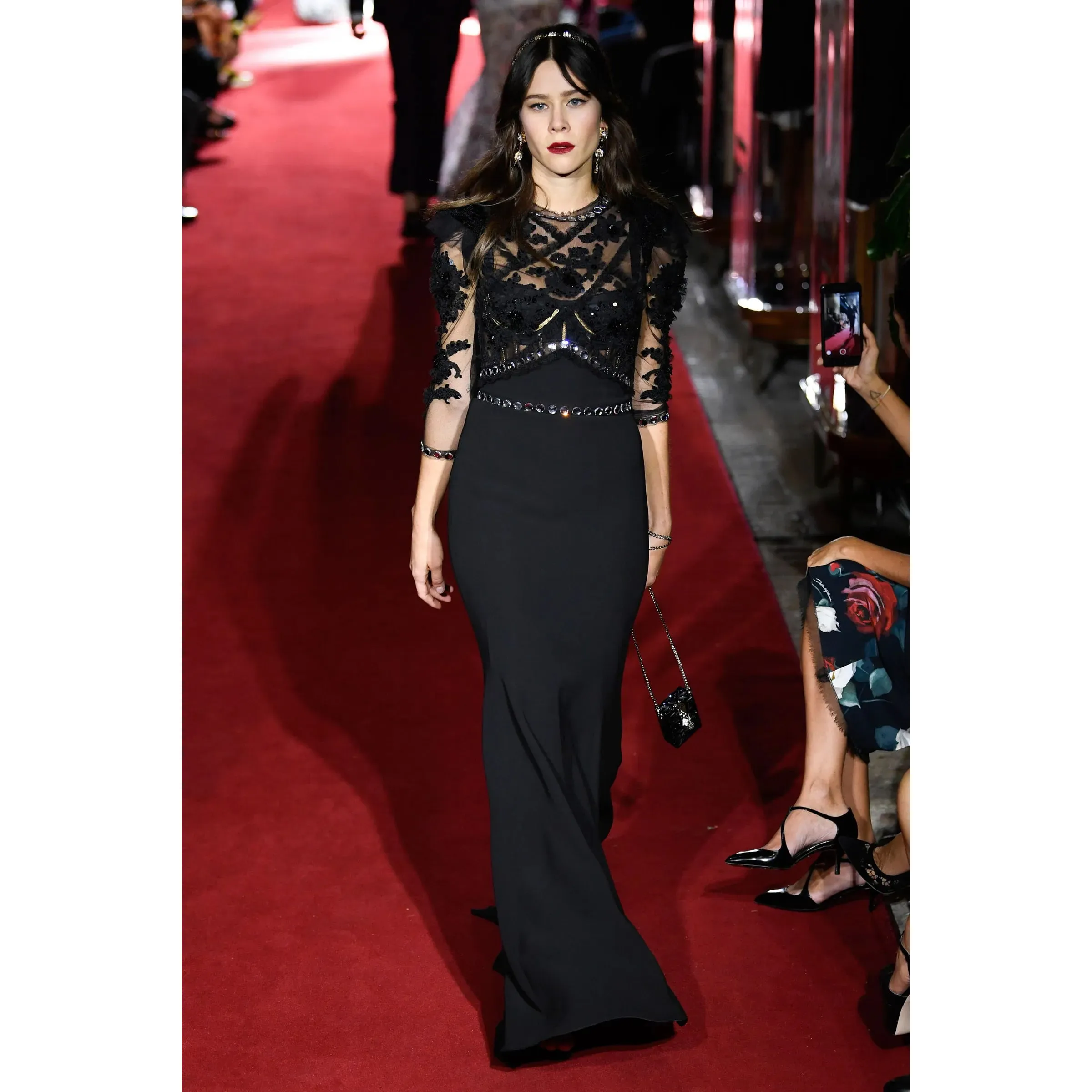 2018 Black Tulle Crystal Embellished Mermaid Gown