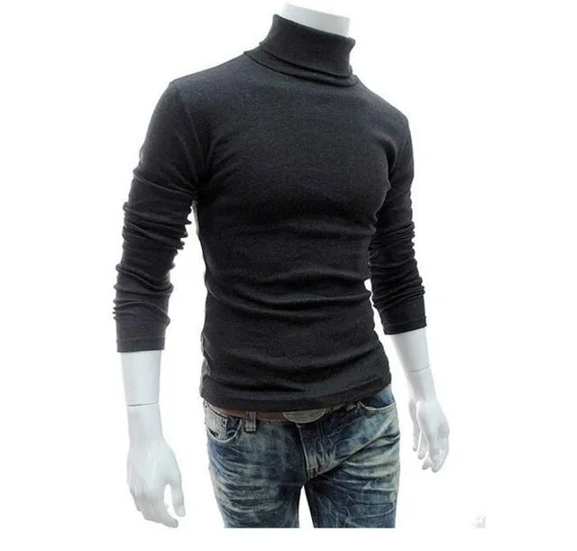2021 New Autumn Winter Turtleneck Solid Color Casual Sweater Men's Slim Fit Brand Knitted Pullovers