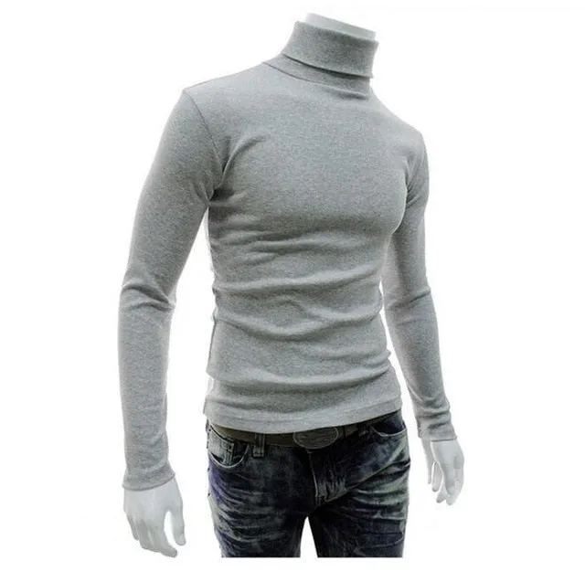 2021 New Autumn Winter Turtleneck Solid Color Casual Sweater Men's Slim Fit Brand Knitted Pullovers