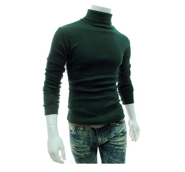 2021 New Autumn Winter Turtleneck Solid Color Casual Sweater Men's Slim Fit Brand Knitted Pullovers