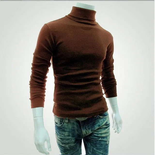 2021 New Autumn Winter Turtleneck Solid Color Casual Sweater Men's Slim Fit Brand Knitted Pullovers