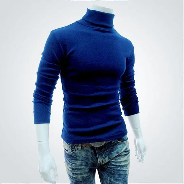 2021 New Autumn Winter Turtleneck Solid Color Casual Sweater Men's Slim Fit Brand Knitted Pullovers