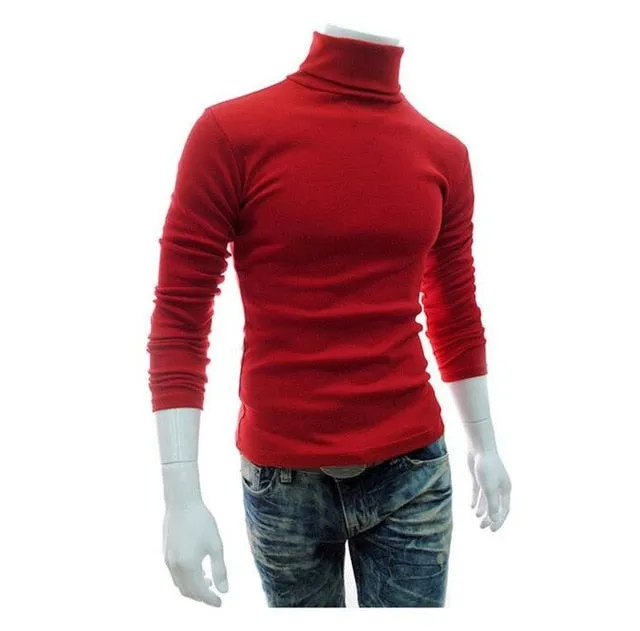 2021 New Autumn Winter Turtleneck Solid Color Casual Sweater Men's Slim Fit Brand Knitted Pullovers