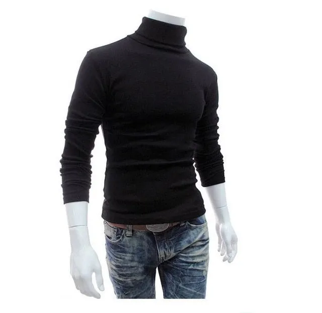 2021 New Autumn Winter Turtleneck Solid Color Casual Sweater Men's Slim Fit Brand Knitted Pullovers