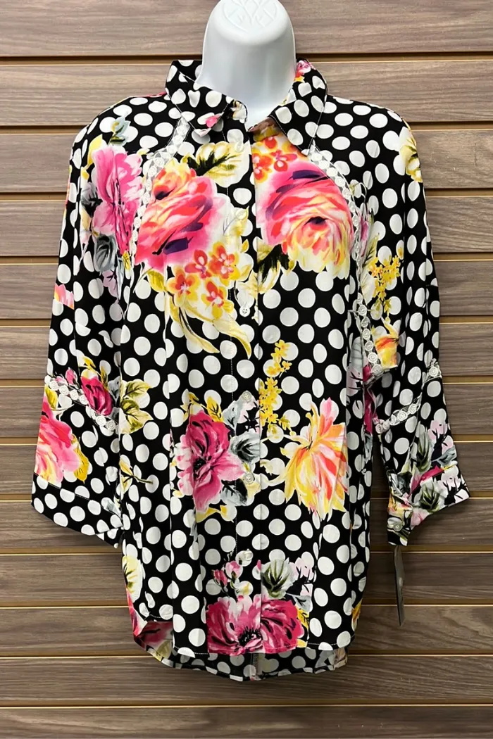 3/4 sleeve polka dot floral