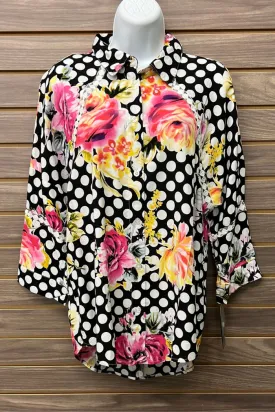 3/4 sleeve polka dot floral