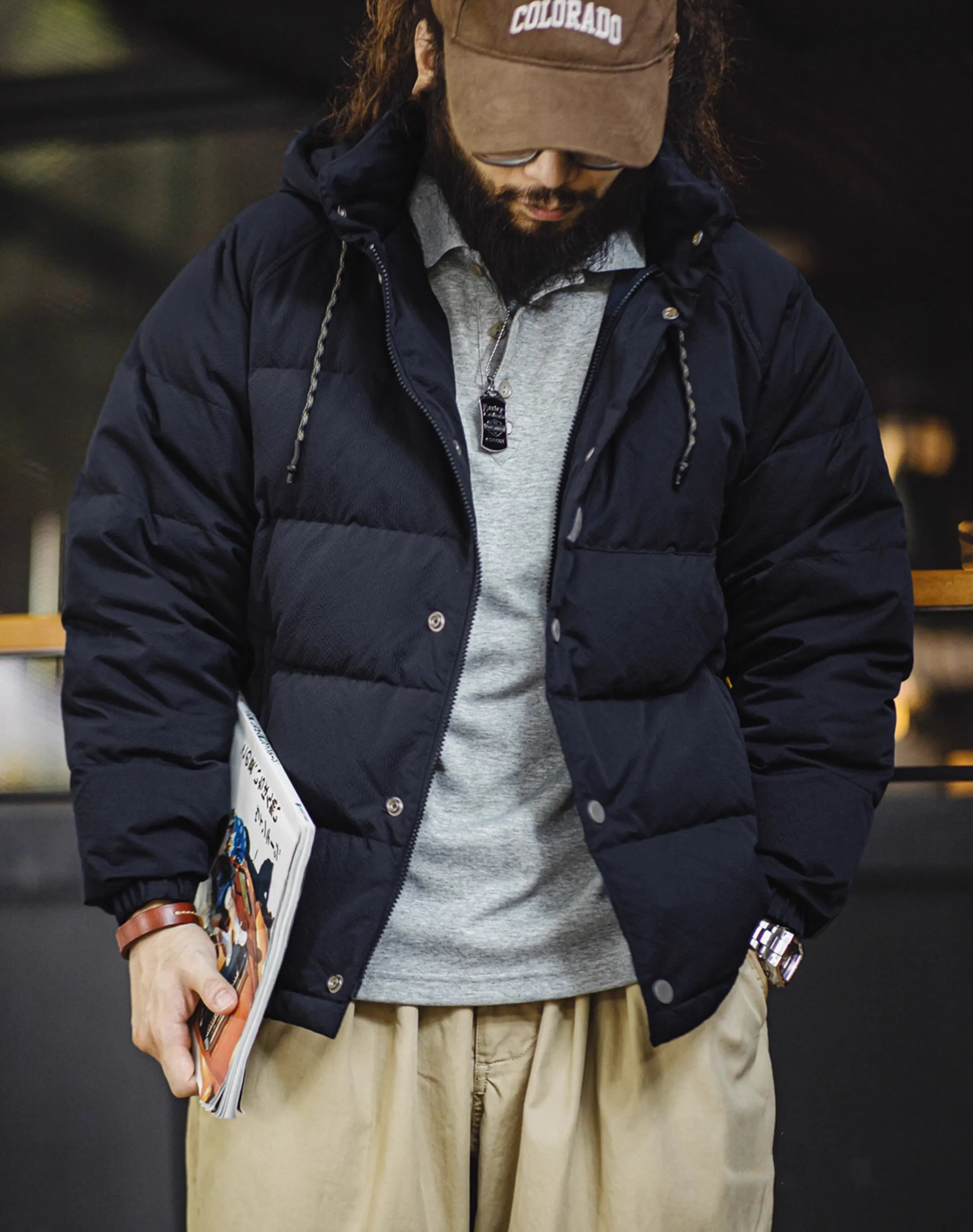 American Retro 90 White Duck Down Hooded Warm Men's Jacket