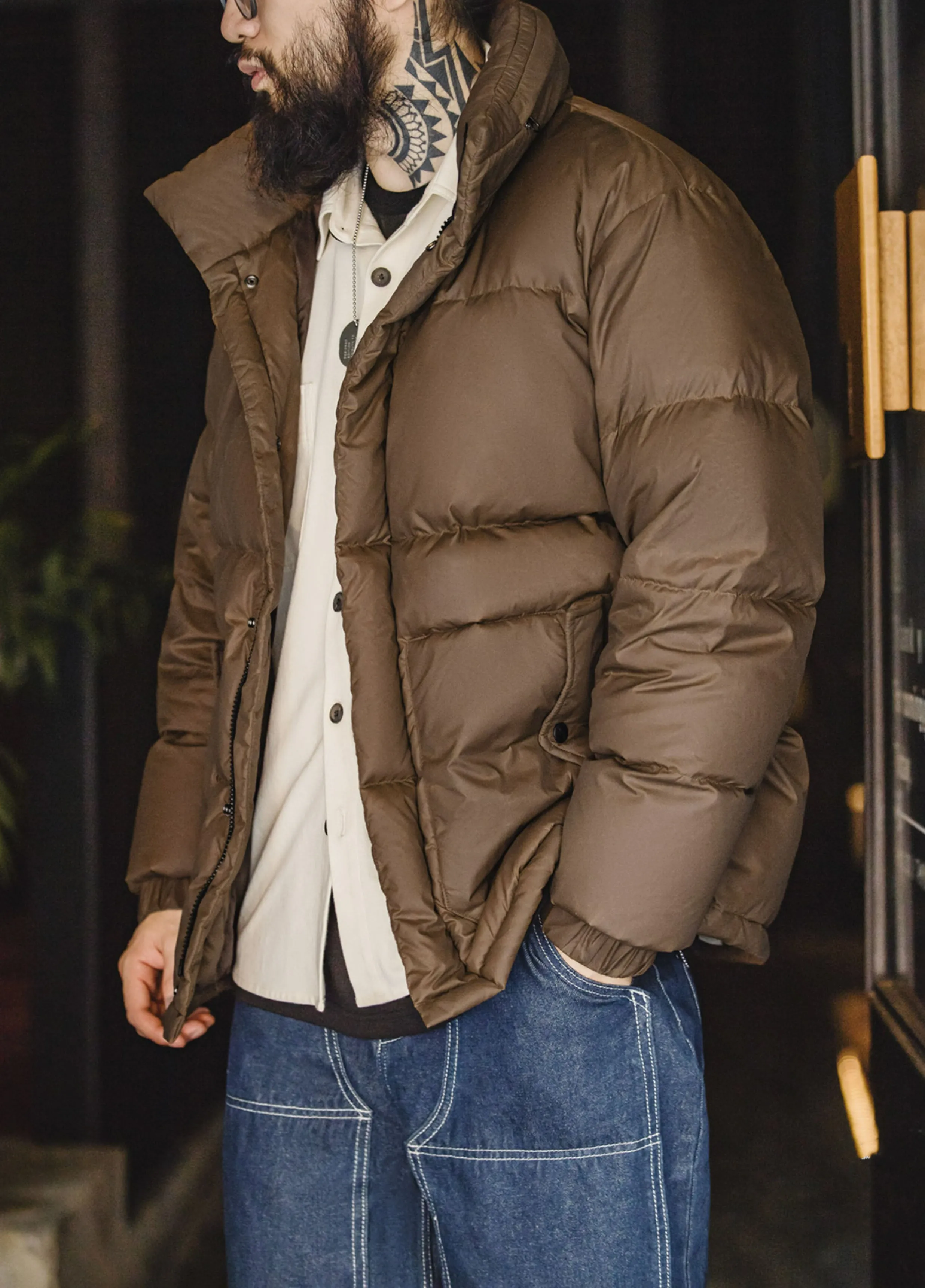 American Retro Oil Wax Down Removable Hood Thickened Men's Jacket