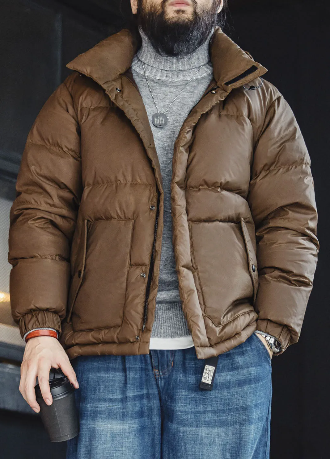 American Retro Oil Wax Down Removable Hood Thickened Men's Jacket