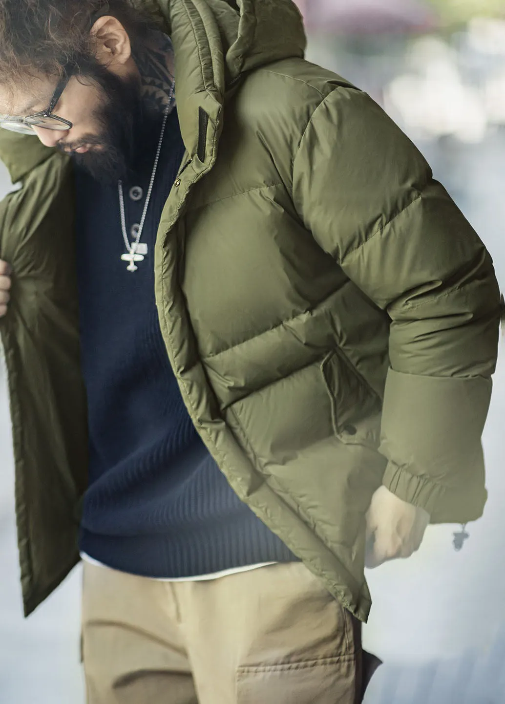 American Retro Oil Wax Down Removable Hood Thickened Men's Jacket