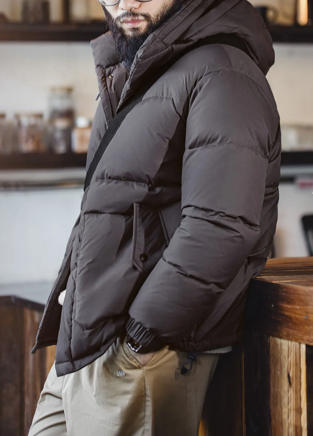 American Retro Oil Wax Down Removable Hood Thickened Men's Jacket
