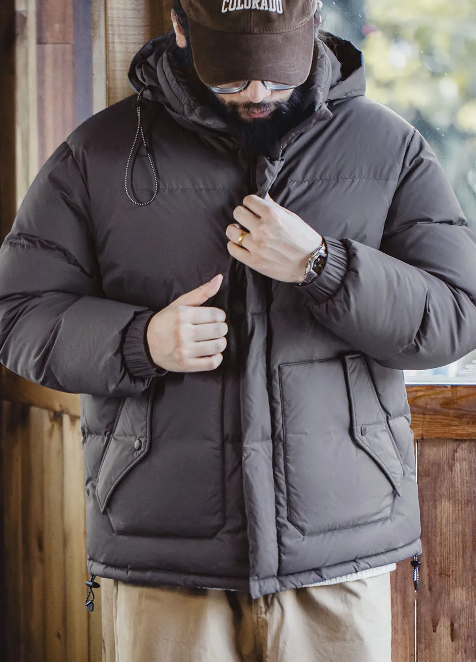 American Retro Oil Wax Down Removable Hood Thickened Men's Jacket