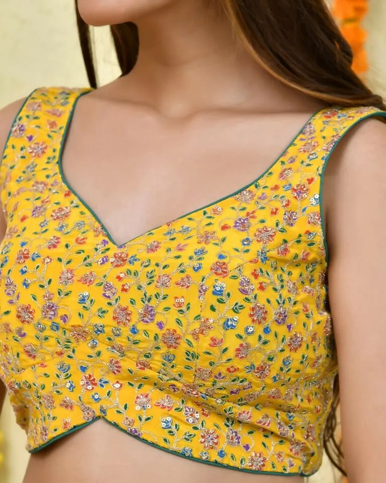Amodini Designer Studio Floral Position Print Women Yellow Blouse