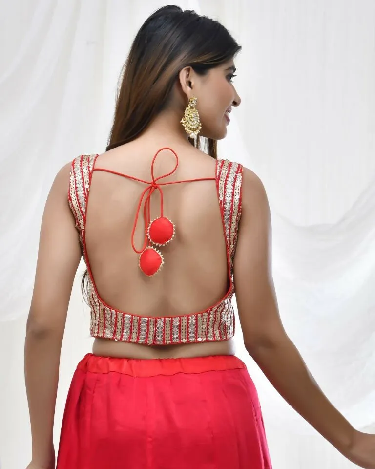 Amodini Designer Studio Gold Embellished Red Blouse
