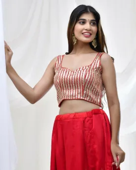 Amodini Designer Studio Gold Embellished Red Blouse
