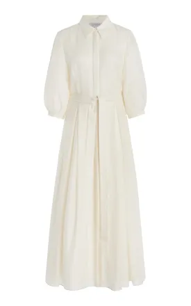 Andy Pleated Maxi Shirtdress in Ivory Virgin Wool Cashmere