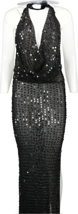 Aya Muse Black Halterneck Sequin Maxi Dress UK XS/S