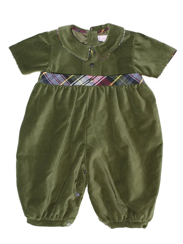 Baby Boys Olive Green Velvet Overalls Oliver