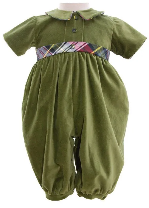 Baby Boys Olive Green Velvet Overalls Oliver