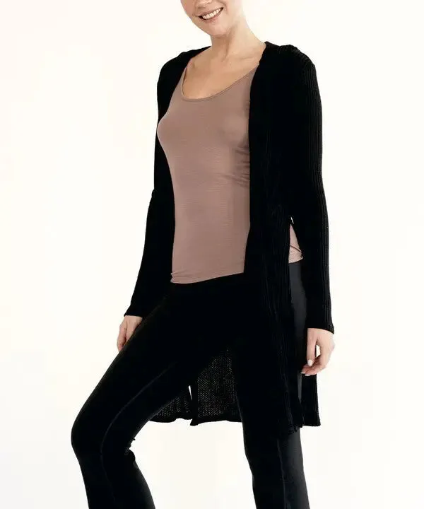 Bamboo Waffle Slim Cardigan With A Hoodie