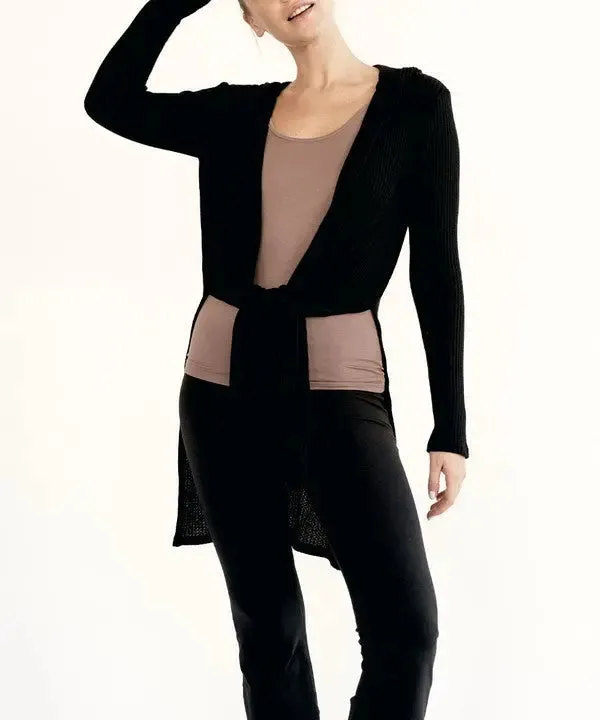 Bamboo Waffle Slim Cardigan With A Hoodie