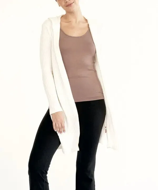 Bamboo Waffle Slim Cardigan With A Hoodie