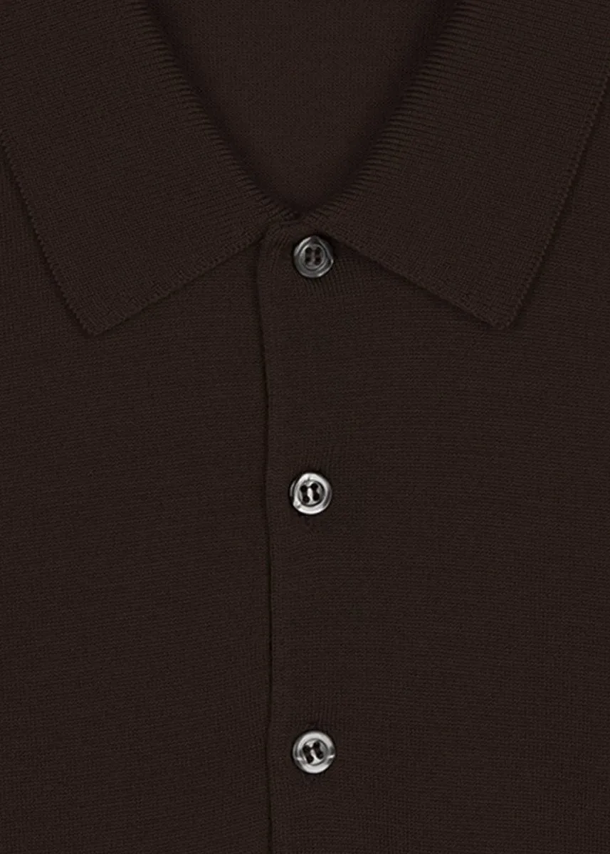 Belper Knitted Polo LS - Dk Cocao
