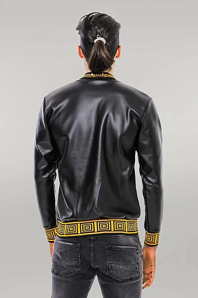 Black Leather Touch Printed Seasonal Coat - Wessi