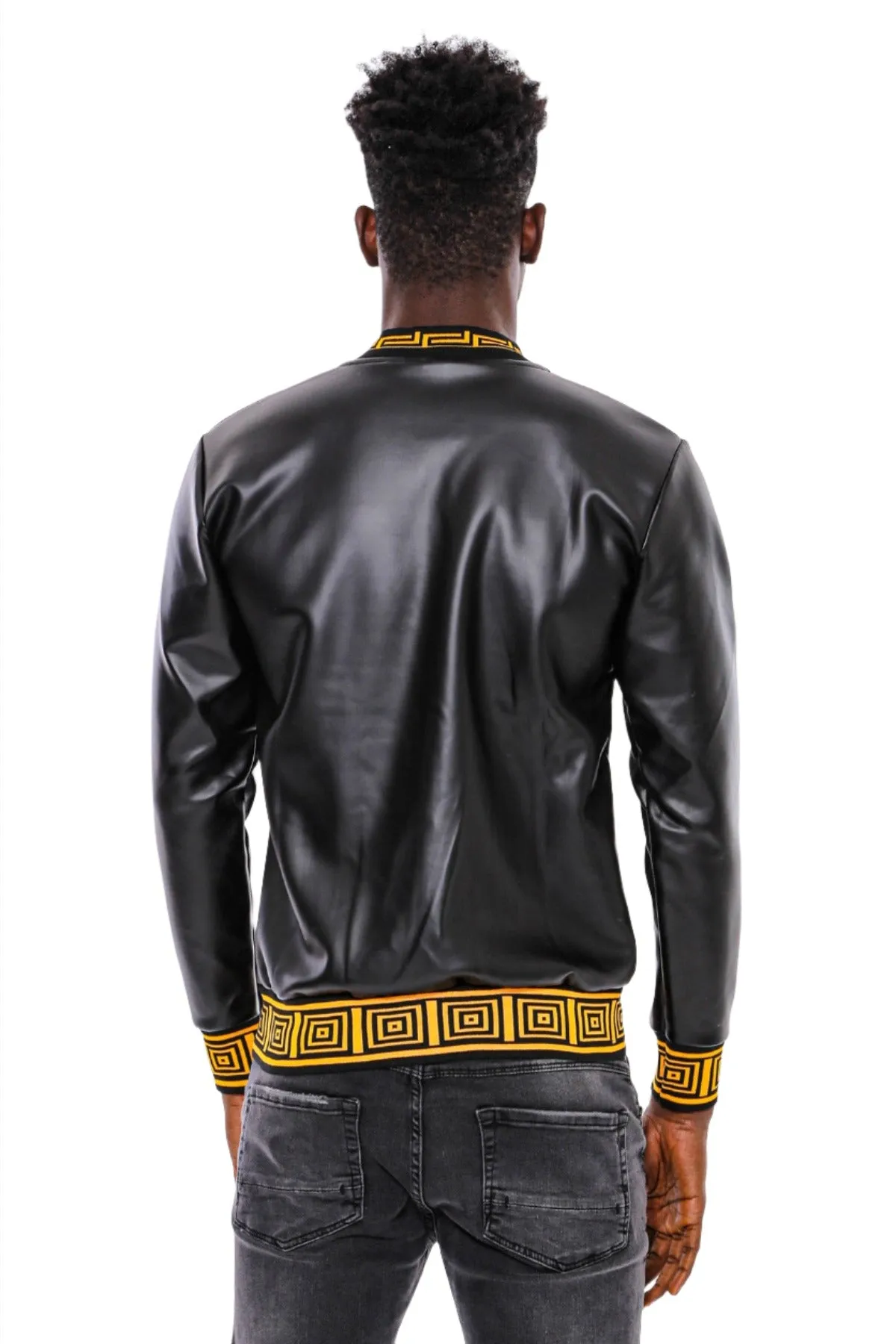 Black Leather Touch Printed Seasonal Coat - Wessi