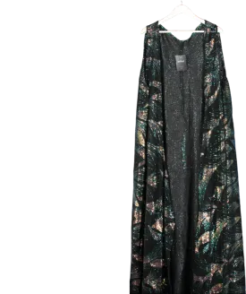 Black Sequin Embellished Maxi Length Sleeveless Cardigan UK XXXL