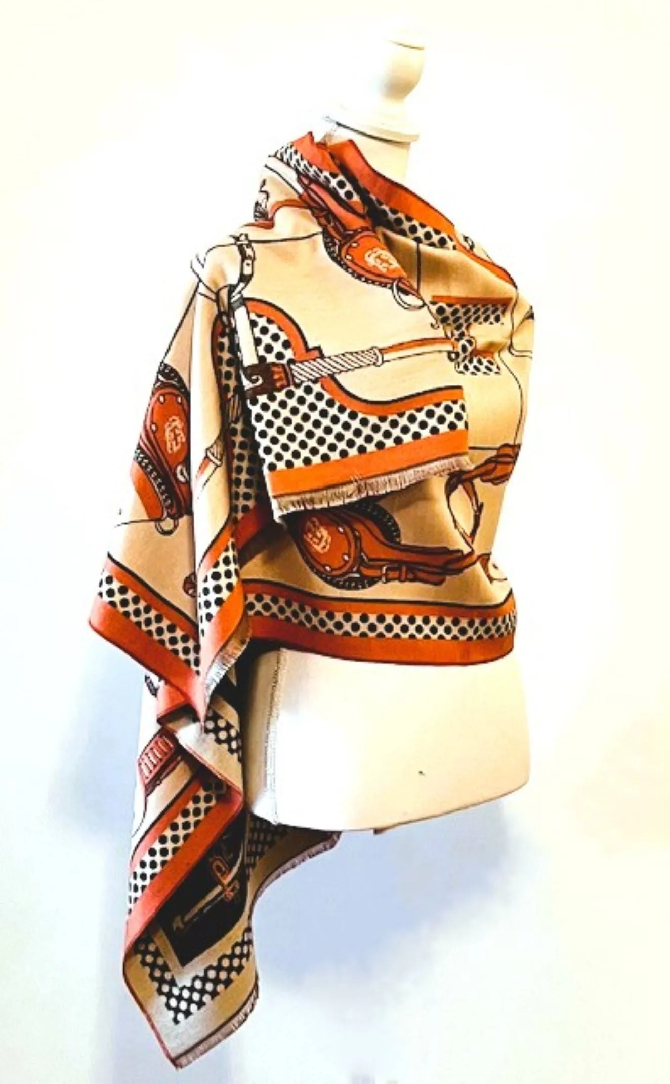 Black Tan Harness Print Reversible Wrap - Artisan Shawl