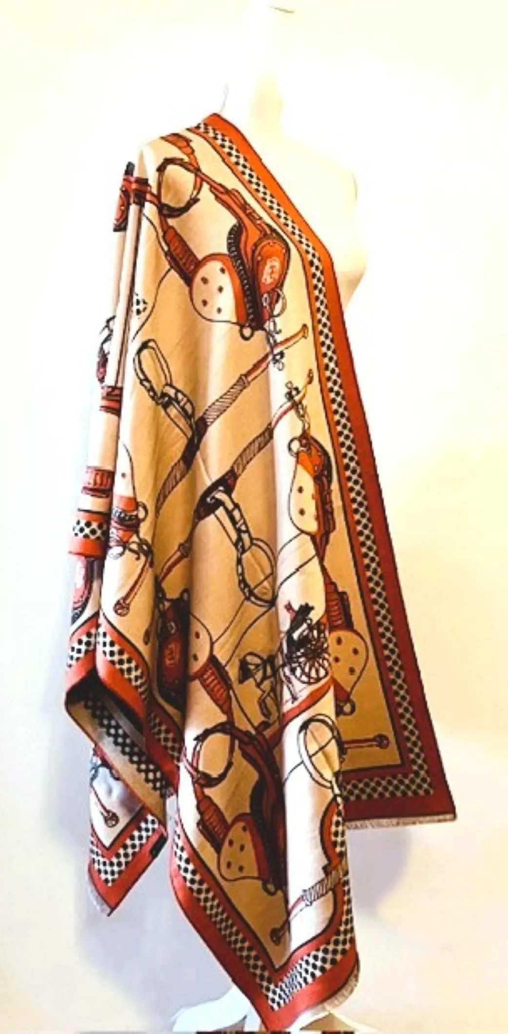 Black Tan Harness Print Reversible Wrap - Artisan Shawl