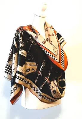 Black Tan Harness Print Reversible Wrap - Artisan Shawl