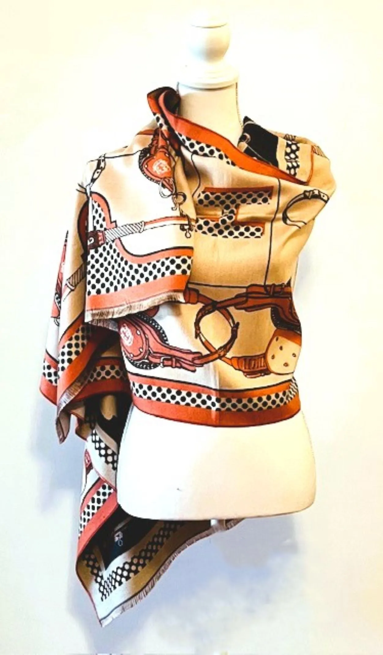 Black Tan Harness Print Reversible Wrap - Artisan Shawl