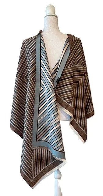 Blue, Beige and Brown Arrows Reversible Wrap – Artisan Shawl