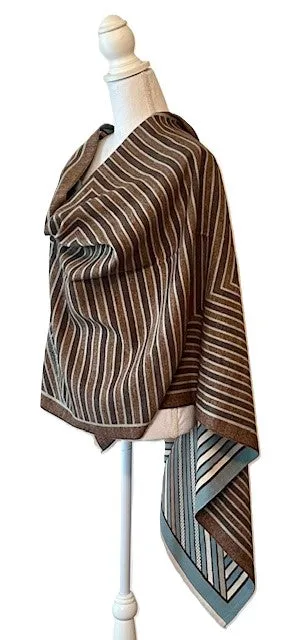 Blue, Beige and Brown Arrows Reversible Wrap – Artisan Shawl