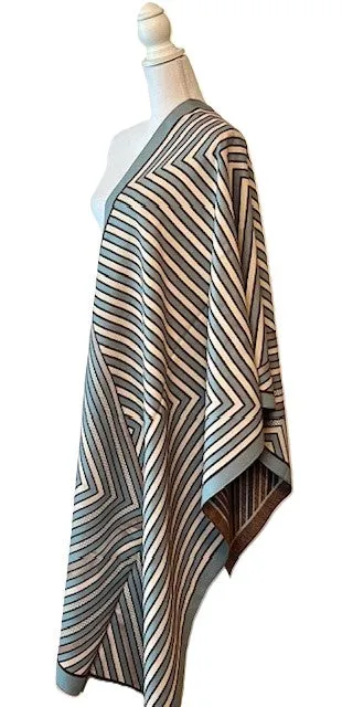 Blue, Beige and Brown Arrows Reversible Wrap – Artisan Shawl