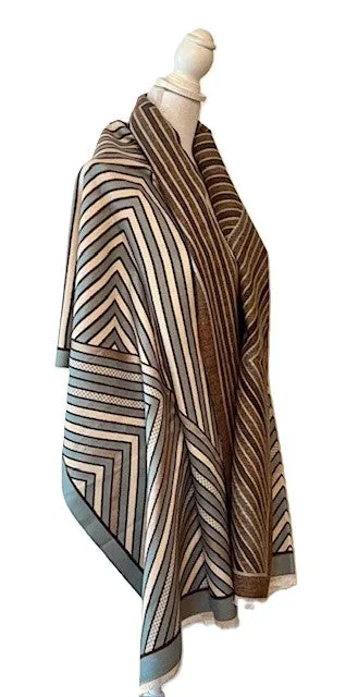 Blue, Beige and Brown Arrows Reversible Wrap – Artisan Shawl