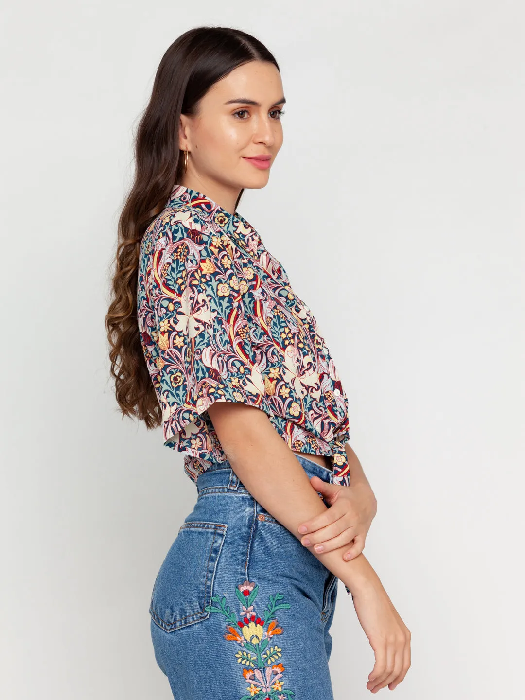 Blue Floral Printed Regular Top