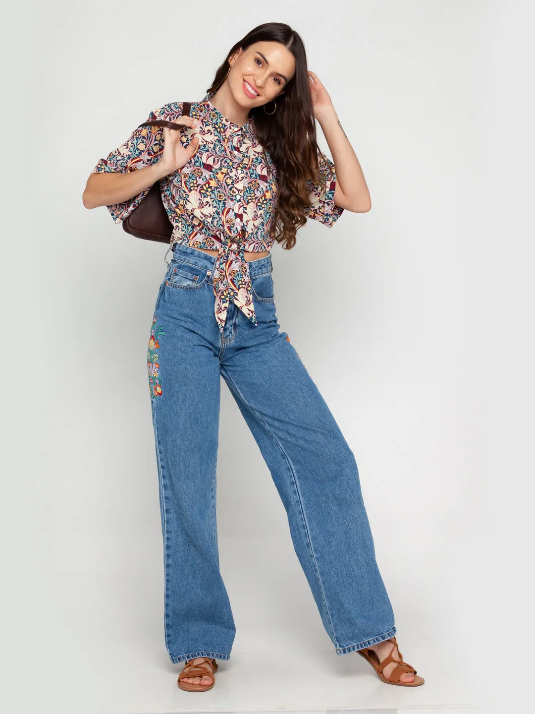 Blue Floral Printed Regular Top