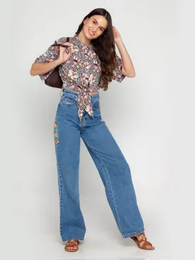 Blue Floral Printed Regular Top