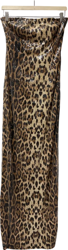 boohoo Brown Tall Leopard Sequin Bandeau Maxi Dress UK 8