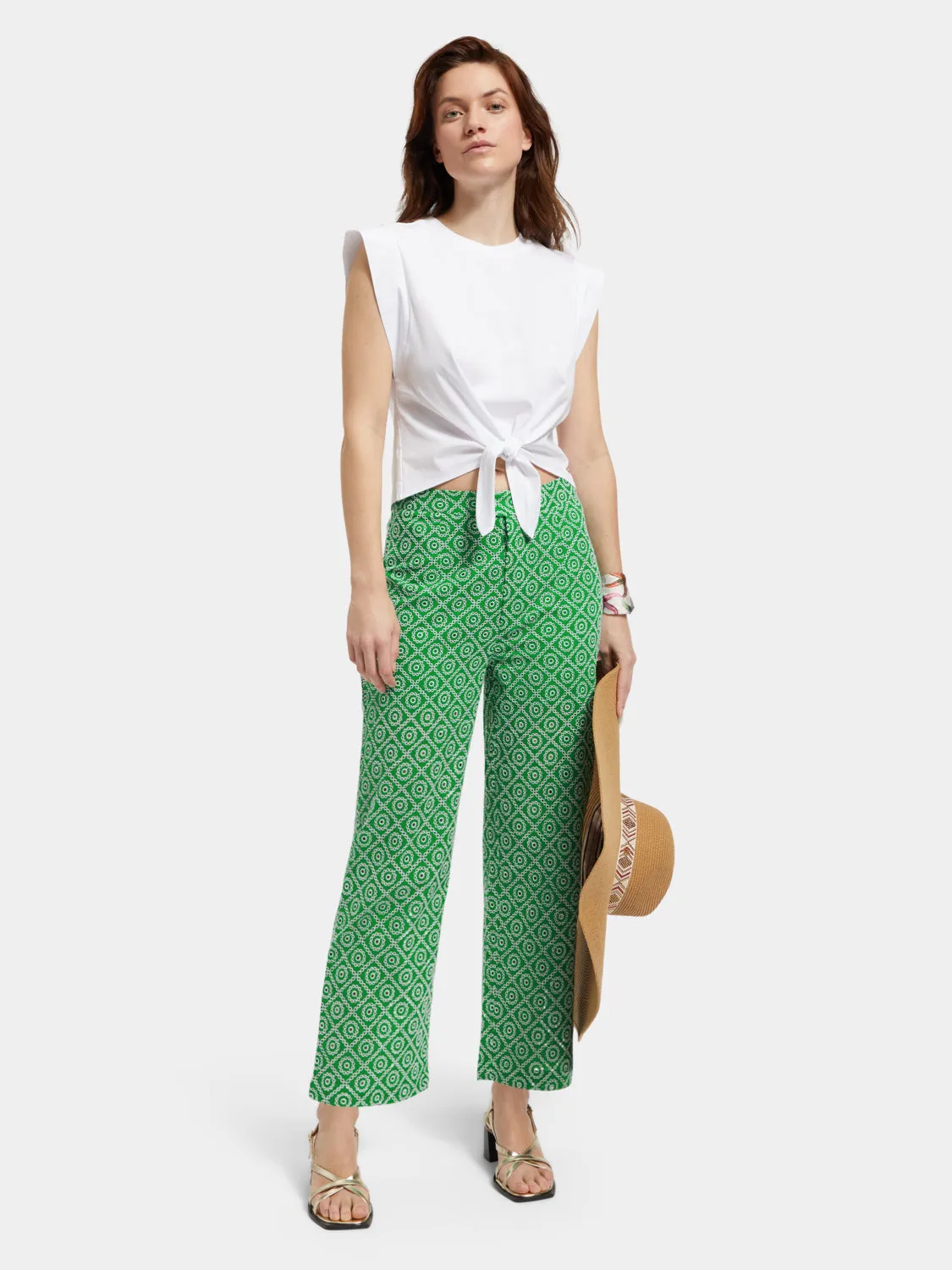 Broderie straight-leg pants