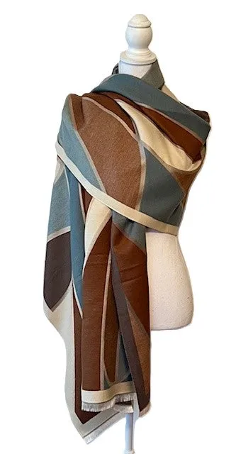 Brown, and Light Blues Reversible Wrap – Artisan Shawl