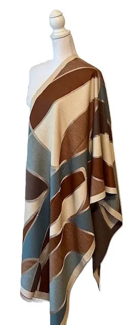 Brown, and Light Blues Reversible Wrap – Artisan Shawl