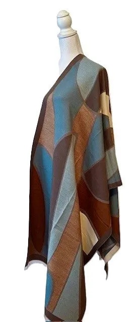 Brown, and Light Blues Reversible Wrap – Artisan Shawl