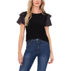 CeCe Womens Mixed Media Floral Blouse