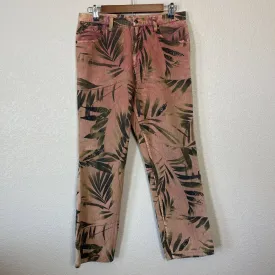 Chicos Womens Sz XL Beige and Green Palm Leaf Jeans Straight Leg