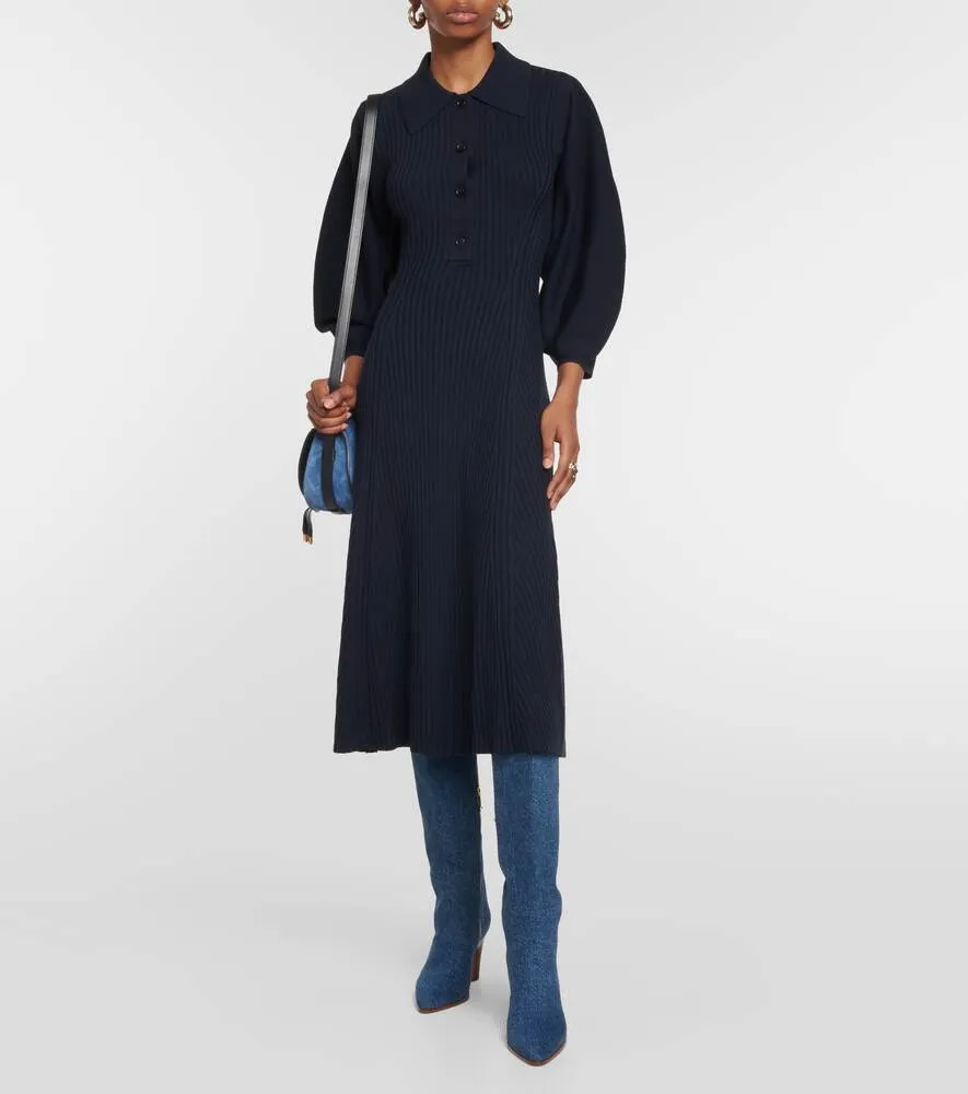 CHLOÉ Ribbed Wool Maxi Dress, Blue