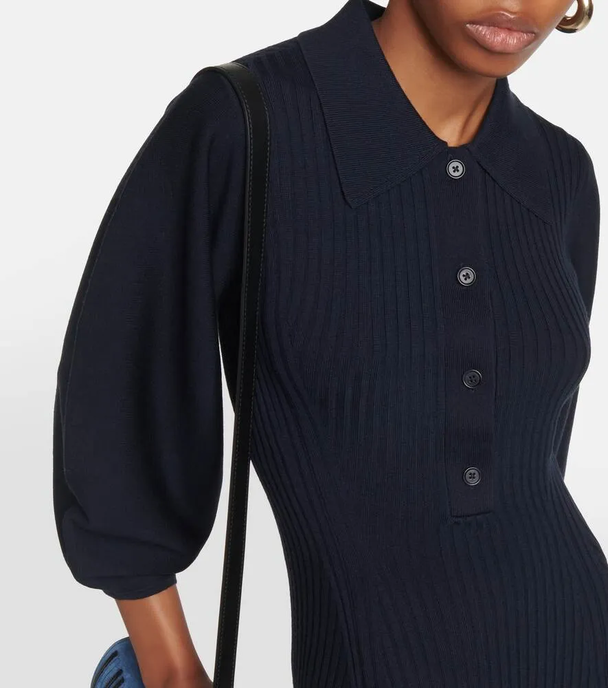 CHLOÉ Ribbed Wool Maxi Dress, Blue